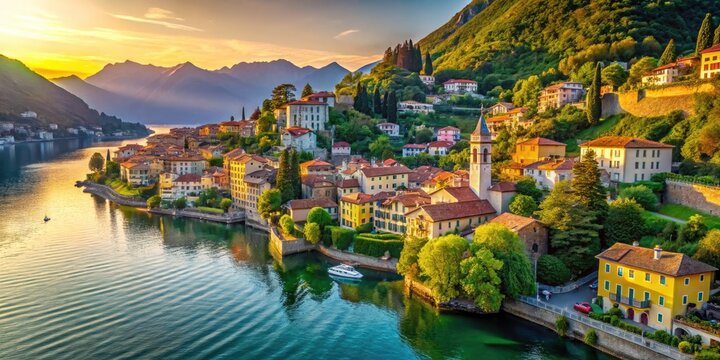 Aerial View Moltrasio Lake Como Italy Shore Buildings Drone Photography Luxury Villas Italian Lakeside