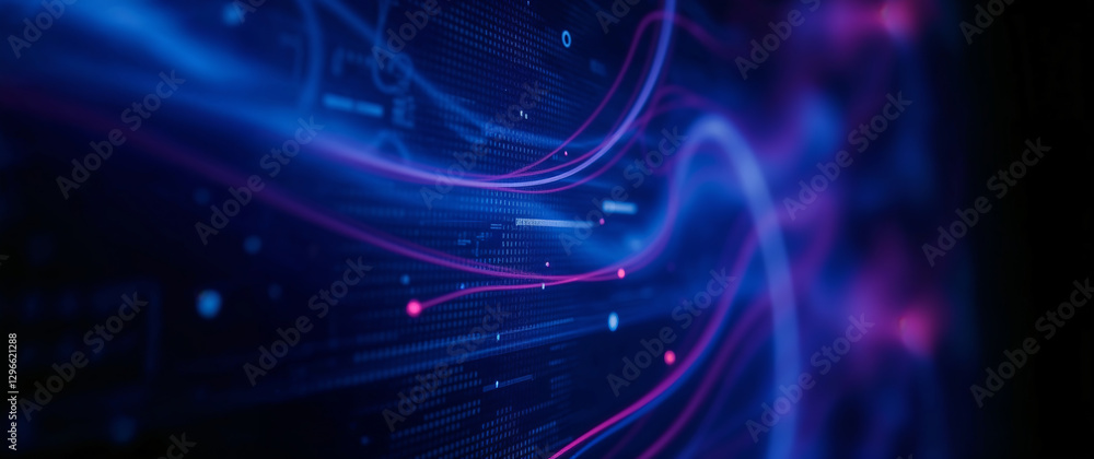 Poster Futuristic data stream flowing on digital display showing global connectivity