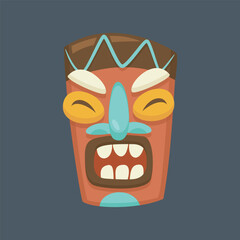angry wooden tribal mask in flat vector design