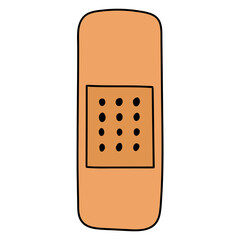 Hand drawn cartoon medical plaster on white background.