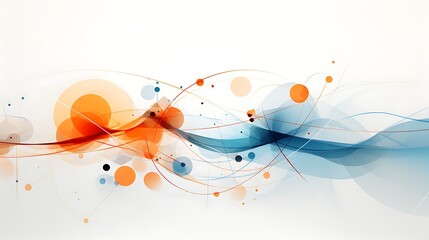 Abstract Fusion: An artistic rendering of flowing ribbons in vibrant orange and blue hues intermingle with ethereal spheres and lines, creating a dynamic interplay of color and form.