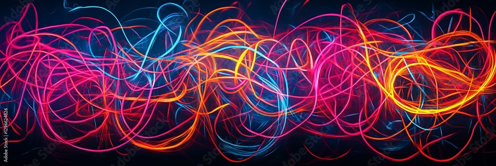 Poster abstract neon lines: a vibrant abstract background composed of interwoven neon lines in a mesmerizin