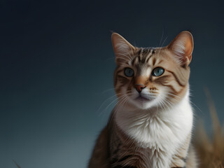 Fototapeta premium A 4K resolution, professionally designed flat vector art image, optimized for use as a phone wallpaper, featuring a prominent 100px flat design cat as the central element, set against a cold-colored