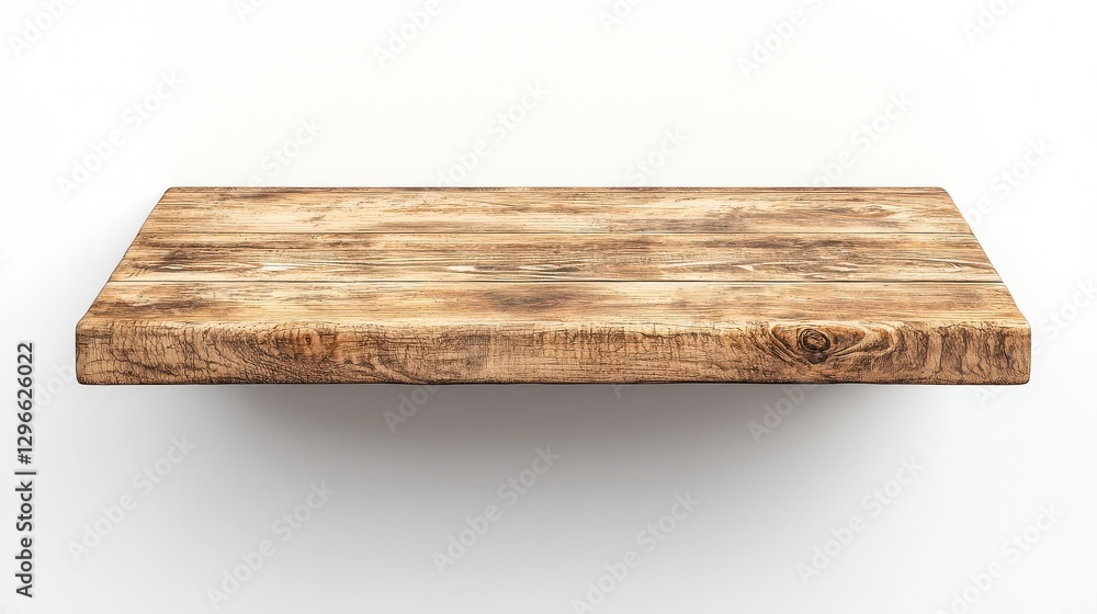 Poster rustic wooden shelf with natural texture and unique grain pattern against a minimalist white backgro