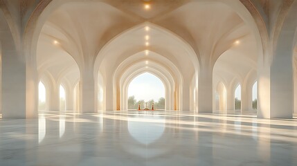 Obraz premium Mosque Interior, Sunlight, Empty Hall