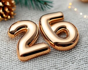 Golden Number Twenty Six Celebration Festive Ornament on Knitted Surface Holiday Design Backdrop Decor