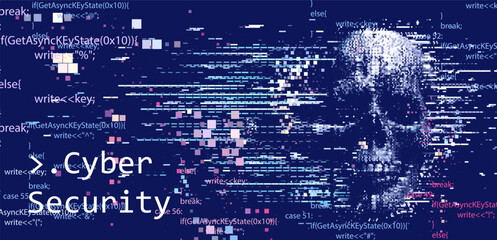 Obraz premium Pixelated skull made of code fragments symbolizes cyber threats. The text 
