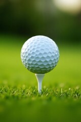Golf clubs and golf balls on a green lawn
