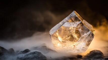 Obraz premium Illuminated Quartz Crystal Point with Mysterious Mist and Dark Background