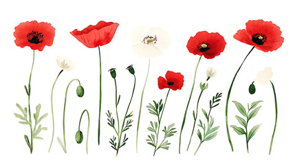Fototapeta premium A row of red and white flowers with a white background
