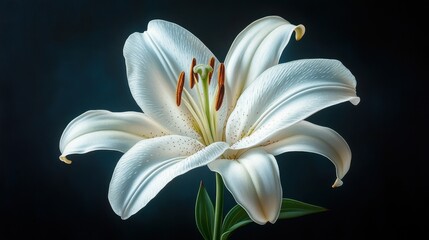 A close-up of a white lily with delicate petals unfolding, soft shadows, ultra-realistic