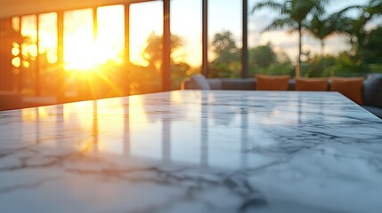 Fototapeta premium Scenic view of a dining table overlooking a breathtaking sunset on the horizon at dusk
