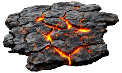 Cracked Volcanic Rock Surface with Glowing Fissures and Lava Isolate on Transparent Background, cutout, png