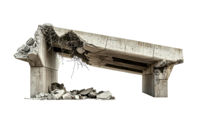 Fragmented Bridge Ruins After Earthquake Caused Major Structural Damage Isolate on Transparent Background, cutout, png