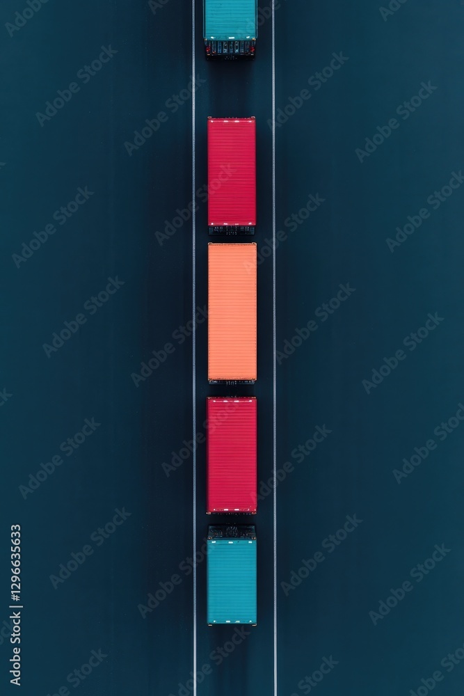 Aufkleber vibrant top-down view of cargo trucks moving through port terminal captured with symmetrical lanes f