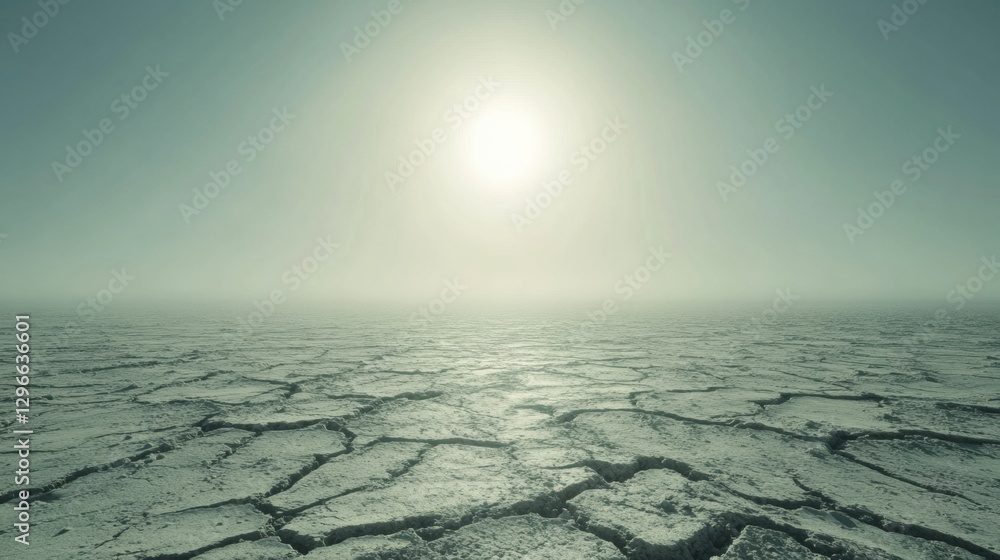 Poster expansive salt flat under a bright sun in a hazy atmosphere during midday. generative ai
