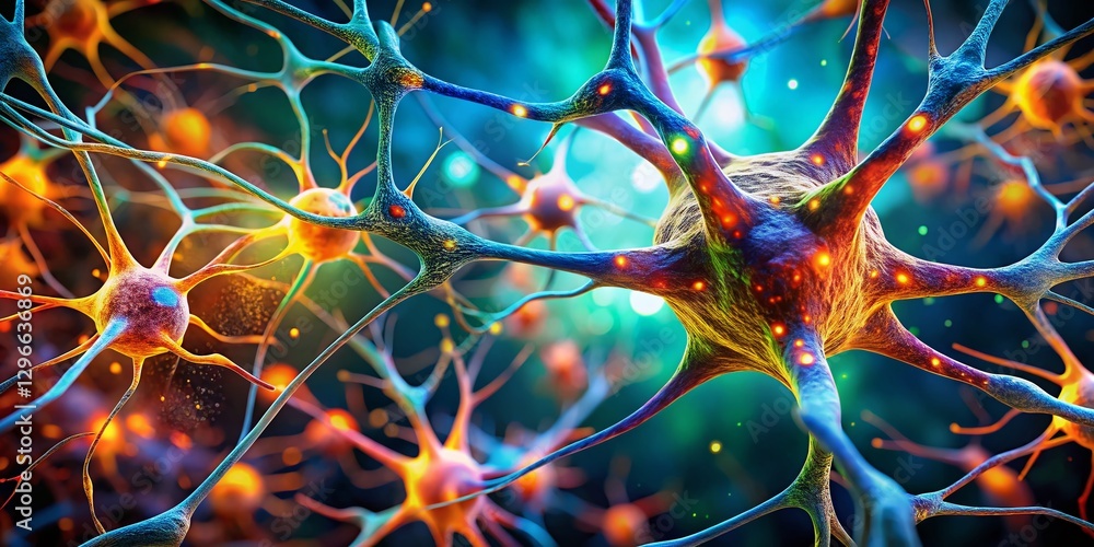 Aufkleber microscopic neuron synapse connection: cellular communication & neural network