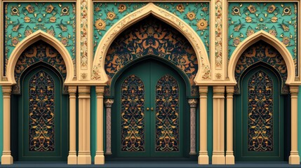 Obraz premium Ornate Arched Doors with Intricate Floral Patterns and Architectural Details