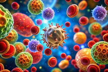 Microscopic View of Blast Cells in Blood Smear - Medical Research Image