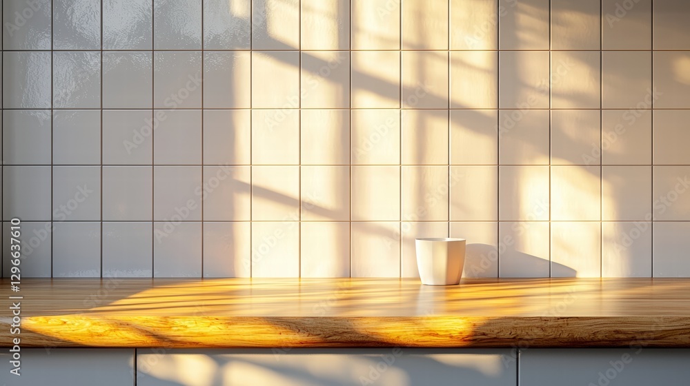 Aufkleber simple table setting featuring a cup placed on a bright surface with natural light streaming in