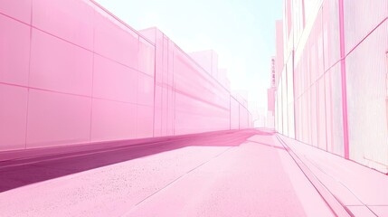 Pink city street, urban, perspective, empty, digital art, background image