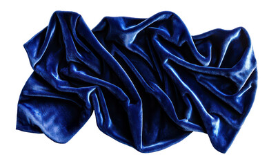 Soft Deep Blue Velvet Fabric with Elegant Folds Isolate on Transparent Background, cutout, png