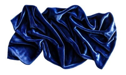 Soft Deep Blue Velvet Fabric with Elegant Folds Isolate on Transparent Background, cutout, png