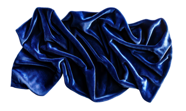 Soft Deep Blue Velvet Fabric with Elegant Folds Isolate on Transparent Background, cutout, png