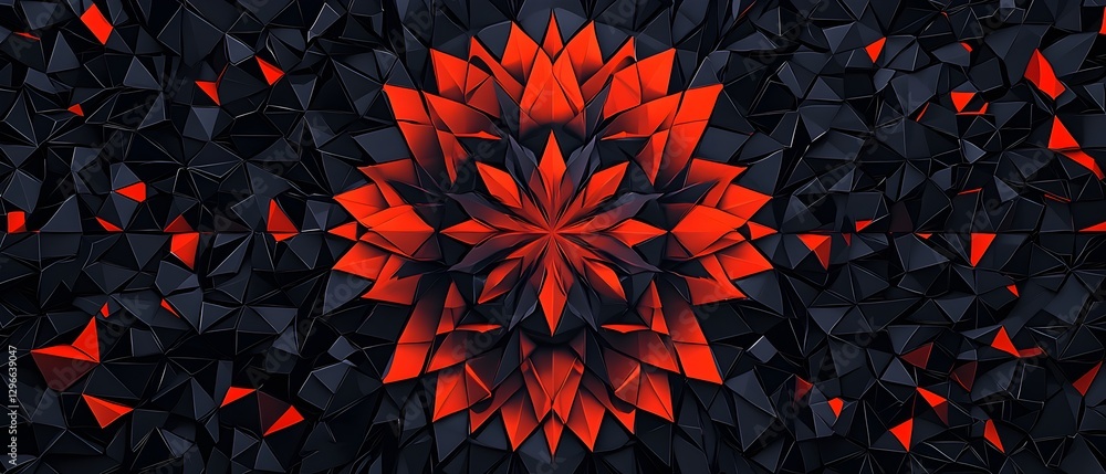 Poster A red and black abstract design with a star in the middle