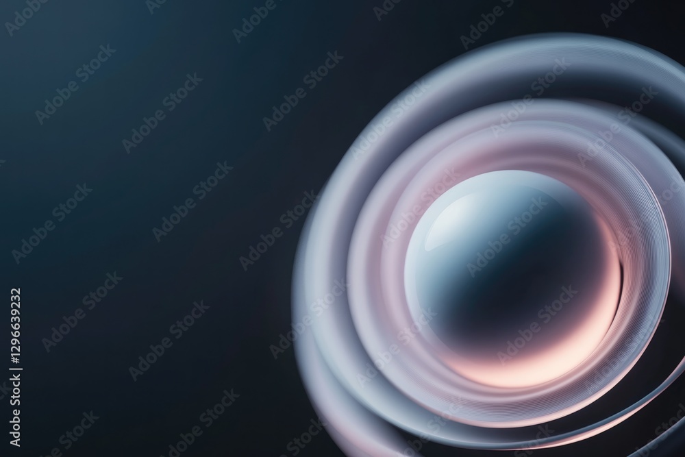 Aufkleber abstract 3d design featuring sphere surrounded by rotating rings glowing in soft hues set against da