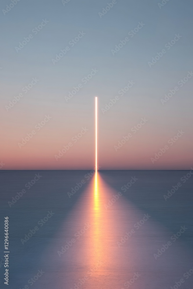 Poster abstract design of airport runway represented by single illuminated path stretching into white backg