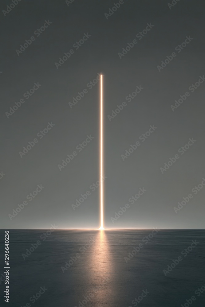 Poster abstract design of airport runway represented by single illuminated path stretching into white backg