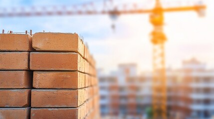 Bricklaying construction site sunrise crane city
