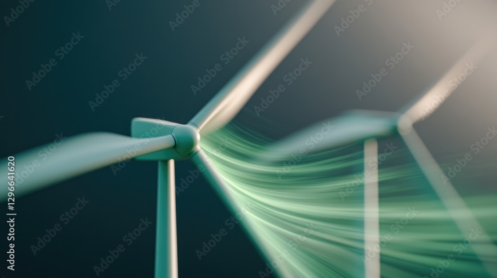 Poster abstract representation of wind energy visualized as swirling green patterns forming intricate wave-