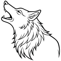 howling wolf vector line art illustration