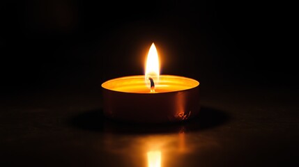 A tiny candle flame glowing against a jet-black void