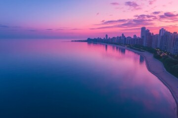 Fototapeta premium Serene aerial view of city skyline during sunset
