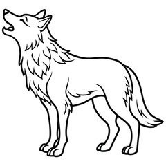 howling wolf vector line art illustration