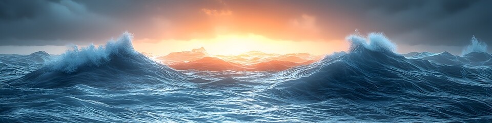 A computer generated image of a large wave crashing on a beach