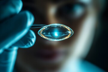 Scientist analyzing a futuristic digital interface with glowing elements