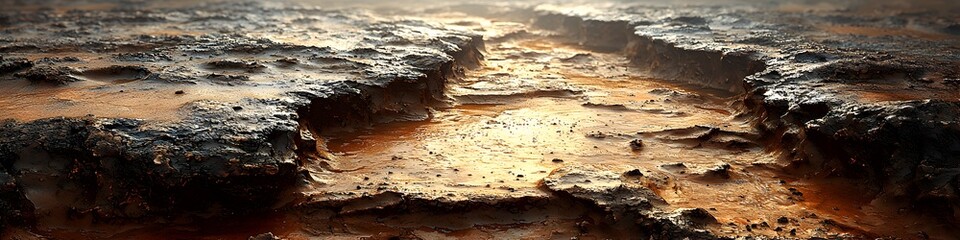 A desolate landscape with a large crack in the ground