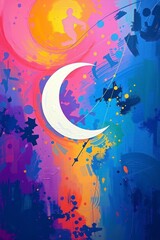 acrylic artwork depicting a moon.Art abstract patterns