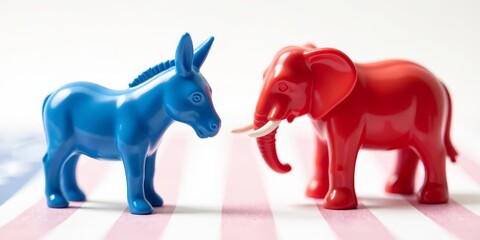 Political Party Symbols Face-Off A Symbolic Representation of Competing Ideologies on a Striped Surface