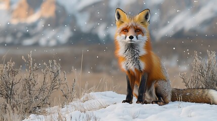 Red fox in snowy landscape, winter scene, wildlife photography, nature