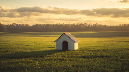 silhouette of a pet owner walking a dog, set against a warm sunset gradient 