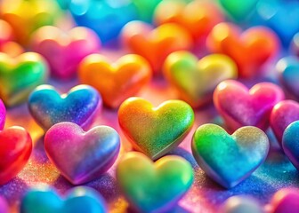 Obraz premium Miniature Rainbow Watercolor Hearts: Tilt-Shift Romantic Collection