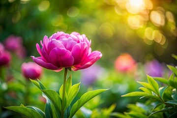 Fototapeta premium Miniature Spring Garden: Hidden Tulip & Tree Peony Blooms, Tilt-Shift Photography