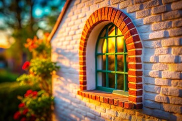 Fototapeta premium Miniature White Adobe Wall with Small Window - Tilt-Shift Photography