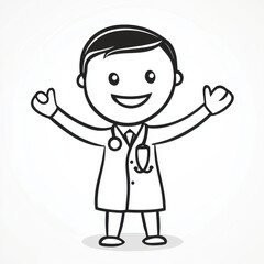 Obraz premium Cute stick figure doctor with stethoscope, smiling and welcoming