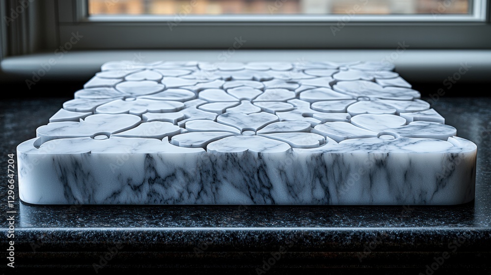 Poster elegant marble slab resting on a modern countertop showcasing its unique veining and texture